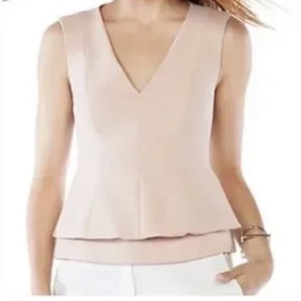 BCBGMaxAzria Blush Pink Blouse V-neck Double Peplum XXS